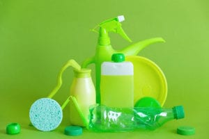 All green cleaning equipment and bottle