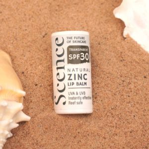 natural zinc lip balm in the sand