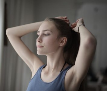 Woman looking out window